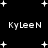 Black background with white pixelated text 'KYLEEN' repeated in multiple positions, surrounded by scattered white star shapes.