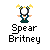 Pixelated character with white face, yellow hair tufts, dark green outfit holding blue object; text 'Spear Britney' below each frame.