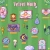 Green background with multiple pixelated icons including a pink flower, brown figure, purple square, blue sphere, and white shapes.