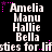 Black background with white text listing names Amelia, Manu, Hallie, Bella, and repeated phrases 'sties for.lifsties for.lif' with pink star accents.
