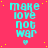 A static image with a bright pink background featuring repeated cyan text "make love not war" and small yellow dots scattered throughout.