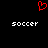 Red pixelated heart symbol above two white 'soccer' texts on black background.