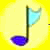 A musical note icon with a flag on the left side against a yellow background, and the same note with a harp-like symbol on the right side against a blue background.