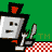 Pixel art animation of a robot and turkey characters at a table with pie slices, showing changing expressions and positions.