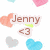 Pixelated icon with 'Jenny' text, heart symbols in multiple colors, and a '<3' symbol on white background.