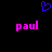 Blue pixelated heart symbol above two pink 'paul' text instances on black background.