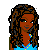 A 4x4 contact sheet of pixel art frames showing a cartoon woman with brown skin and curly hair in various poses, alongside text blocks containing words like "sweet," "like," "brown," and "sugar."