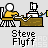 Pixel art animation of a character at a desk with computer, showing sequential actions from typing to throwing objects.