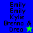 A split-screen animation shows two color variations of a pixelated text list with names and symbols changing between frames.