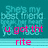 Pixelated buddy icon with text overlays in pink, blue, and multicolor fonts on teal, pink, white, gray, and light background sections.