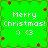 Green pixelated background with red star-like shapes and white text reading "Merry Christmas! :) <3" in four quadrants.