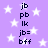 A static image with a purple background and white stars, featuring repeated vertical text sequences in dark blue.