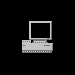 Pixelated computer monitor character with green arms displays multiple expressions and actions including static, smiling, laughing, and holding objects against black background.