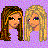 Pixelated image of two female figures with long hair on a purple background, accompanied by text labels.