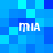 Pixelated blue background with four white 'MIA' text instances arranged in a layout, each letter rendered in blocky pixel art style