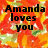 A pixelated image with a red and orange floral background displays black text reading "Amanda loves you a million swedish fish!" in a bold, blocky font.