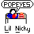 Pixel art of a character with white face and black hair sitting at a table, holding red object, with gift boxes on the table; speech bubbles display text above.