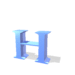 Blue 3D letter Hs in various orientations and shadows on white background, with one gray rectangle.