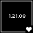 Four black square with white borders display '1.21.08' text and heart icons in different states