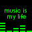 Green pixelated text 'music is my life' appears above green audio equalizer bars on a black background, with the bars changing shape across frames.