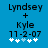 Blue background displays text 'Lyndsey + Kyle 11-2-07' with five white plus signs below, two of which are light blue in the second frame.