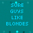 Pixelated teal background with cyan text reading 'SURE GUYS LIKE BLONDES BUT THEY LOVE BRUNETTES' and 'BRIANNA', scattered light blue dots.