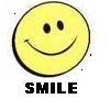 A yellow circular icon with a black outline, two black oval eyes, and a curved black smile, with the word SMILE in bold black capital letters below.
