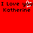 Red background with black pixelated text reading "I Love you Katherine" and a white pixelated heart symbol replacing the 'o' in 'you'.