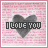 A 48x48 pixel animated buddy icon featuring a gray heart shape over a pink brick-patterned background with "I LOVE YOU" text, where the word "LOVE" changes color between frames.