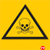Yellow square background with black triangular border enclosing a pixelated skull and crossbones symbol, small red pixel cluster in bottom-right corner.