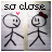 Two stick figures stand side-by-side beneath 'so close' text with a pink heart above them; the left figure's head is bright white in one frame.