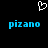 A black background displays a white pixelated heart symbol above two identical blue text instances reading 'pizano' with slight visual distortion.