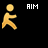 Yellow stick figure in walking pose with text 'AIM 15' and 'Life' script on black background, showing animation progression.