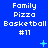 Blue background with repeated white text blocks reading 'Family Pizza Basketball #11' and scattered light blue pixelated symbols.