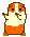 Pixelated orange and white guinea pig with black eyes, pink nose, brown feet, performing various hand gestures