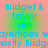 Pixelated blue text on a gradient background reads "Bridget & Taylor are wayerhoes wayerhoes mostly Bridg" with repeated text elements.