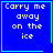 Four blue square with cyan borders display white pixelated text reading 'Carry me away on the ice' with a cyan heart in the top-right and cyan star in the bottom-right