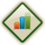 Diamond-shaped icon with green border containing three vertical bar charts in orange, blue, and green on beige background