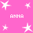 Pink background with white star shapes and pixelated text reading "ANNA" in four positions.