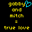 Yellow pixelated text on black background reads 'gobby and mitch = true love' with a cyan heart symbol replacing the letter 'o' in 'gobby'.