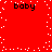 Red background with four 'baby' text instances and scattered white dots, some dots forming a vertical trail.