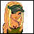 Pixel art contact sheet showing a female character in military-style clothing across four frames with text label "Daddys Lil Soldier".