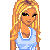 Pixel art contact sheet showing multiple frames of a blonde female character in blue crop top and white pants with text "heaven sent" on one frame.