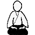 A black-and-white animated icon shows a figure in traditional clothing performing a sequence of bowing motions against a solid gray background.