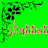 Pixelated green background icon with pink text and black floral design in top-left corner.