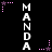 Vertical white text 'MANDA' repeats on black background with pink and purple star-shaped pixel clusters scattered around.
