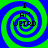 Four identical spiral patterns with blue and green concentric rings, each containing the text "I AM WEIRD" in black pixelated font.