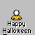 Animated 'Happy Halloween' buddy icon with yellow-shirted figure, white head, and changing Halloween-themed elements above and beside it.