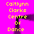 Yellow pixelated text 'Caitlynn Clarks Centre Of Dance' repeats in a mirrored pattern on a bright pink background with a dark purple central shape.