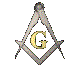 Five of five identical Masonic square and compasses icons with a golden 'G' at center on gray background